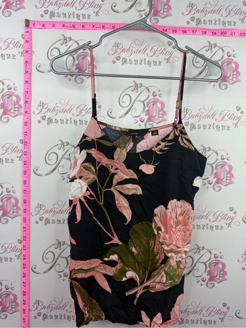 Vero Moda tank top navy Black Floral Cami with Pink & Green Blooms